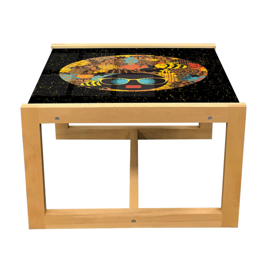 Funky Coffee Table, Abstract Retro Afro Woman In Glasses In Nature Exotic Forest Joyful, Acrylic Glass Center Table With Wooden Frame For Offices Dorm