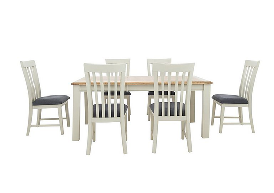Furnitureland - Angeles Rectangular Extending Dining Table and 6 Wooden Dining Chairs