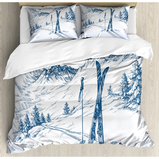 Palmyra Blue/White Microfibre 350 Thread Count Duvet Cover Set