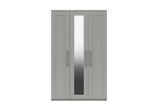 London Bedrooms - Fenchurch 3 Door Tall Wardrobe with Mirror - Grey