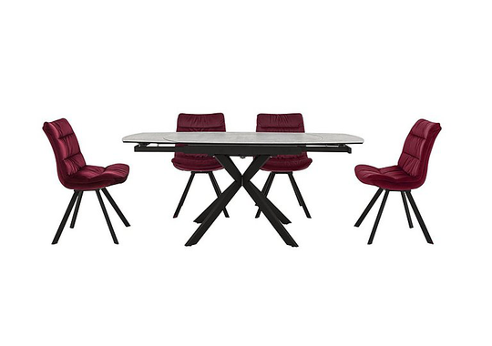 Diego Round Extending Dining Table and 4 Chairs - Red
