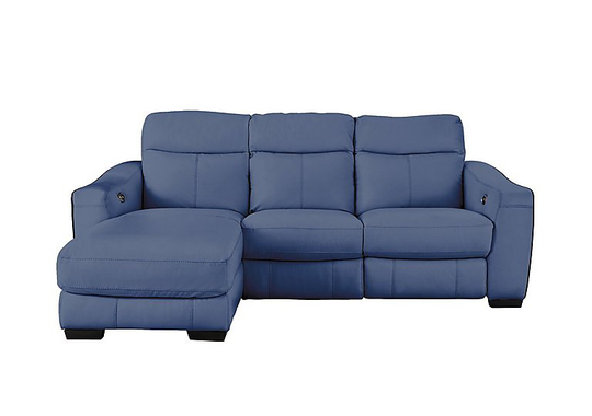 Cressida Leather Corner Chaise Recliner Sofa - Blue- World of Leather