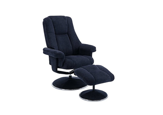 Troyes Fabric High-Back 360 Swivel Chair and Footstool - Blue