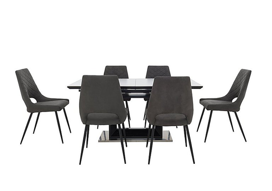 Metallica Extending Dining Table with White Ceramic Top and 6 Chairs - Grey
