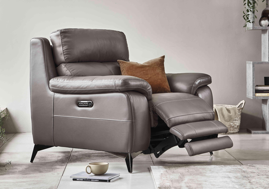 Missouri Leather Recliner Armchair with Power Headrest - Beige- World of Leather