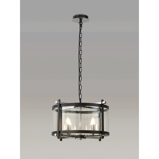 Nolan Single Medium Pendant 4 Light E14 Black With Polished Chrome Detail And Clear Glass