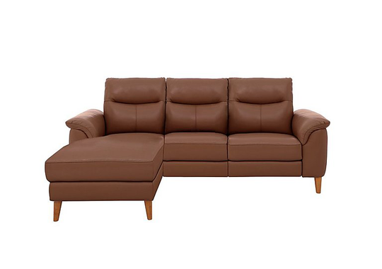 Morgan 3 Seater Leather Sofa with Chaise End - Brown