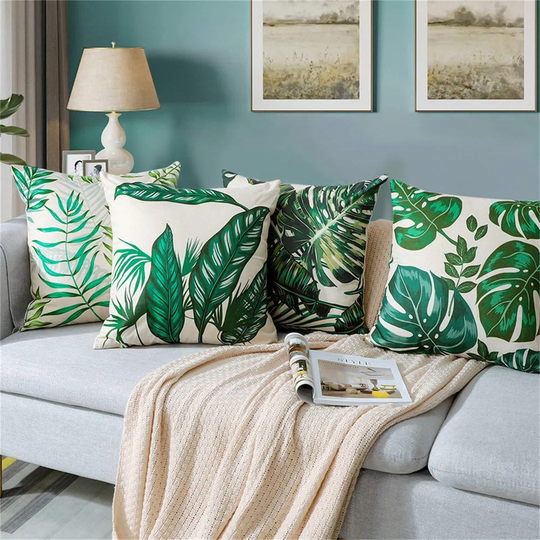 Set Of 4 Decorative Cushion Covers 45X45cm, Tropical Plants Pattern Waterproof Throw Pillow Covers, Perfect To Outdoor Patio Garden Bench Living Room