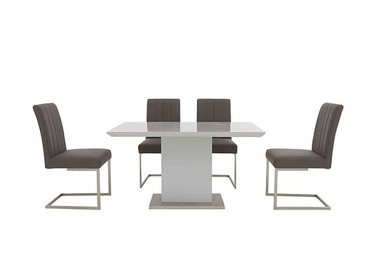 Grigio Fixed Dining Table and 4 Dining Chairs - Grey