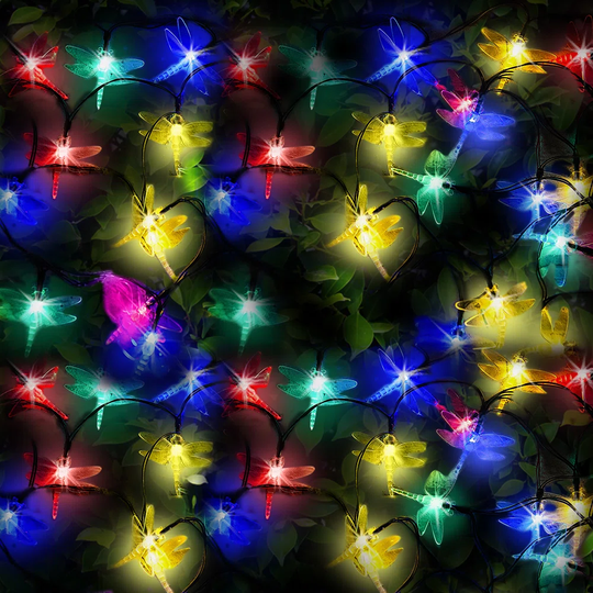 50 Multicolour LED Dragonfly Solar Fairy Lights