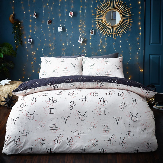 Marshburn Style Lab Zodiac King Duvet Cover Set, Cotton, Polyester, Navy