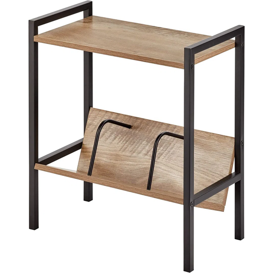 Storage Table , Small Side Table With Book Storage Shelving , Versatile Table With Shelf For Bedrooms, Hallways, Living Rooms, Bathrooms , White,Brown