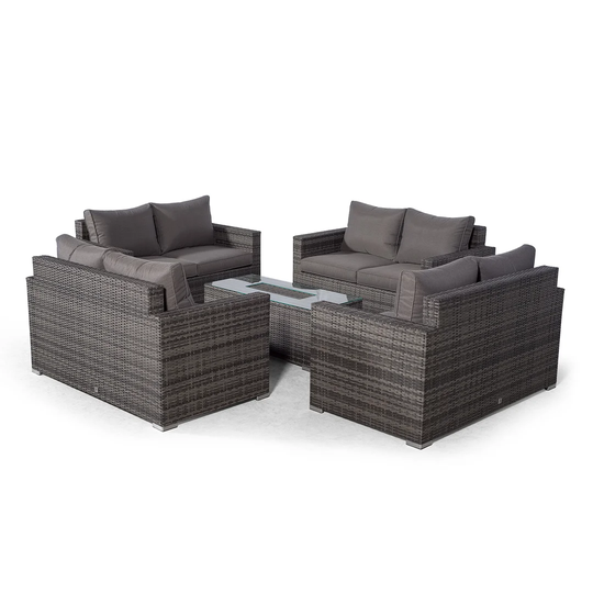 Villatoro Grey Rattan 4 X 2 Seat Sofa With 2 X Ice Bucket Rectangle Coffee Table, Outdoor Patio Garden Furniture