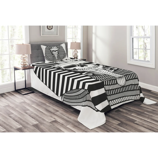 Adelajde White/Charcoal Bedspread Set with Pillow Sham
