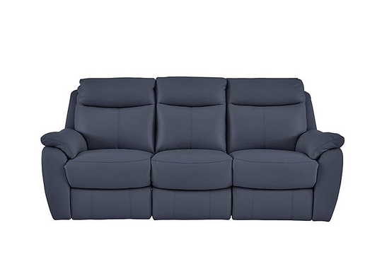 Snug 3 Seater Leather Manual Recliner Sofa - Blue- World of Leather