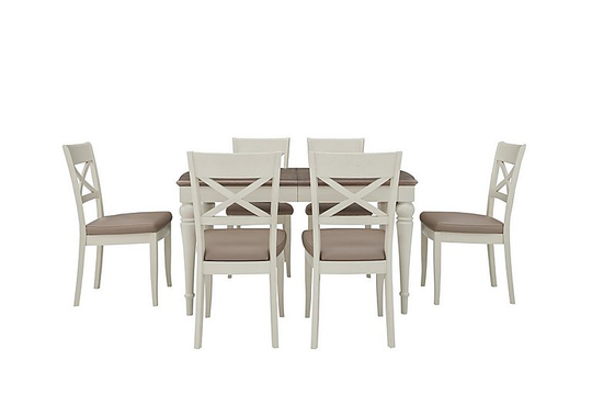 Furnitureland - Annecy Extending Dining Table with 6 Faux Leather Cross Back Chairs