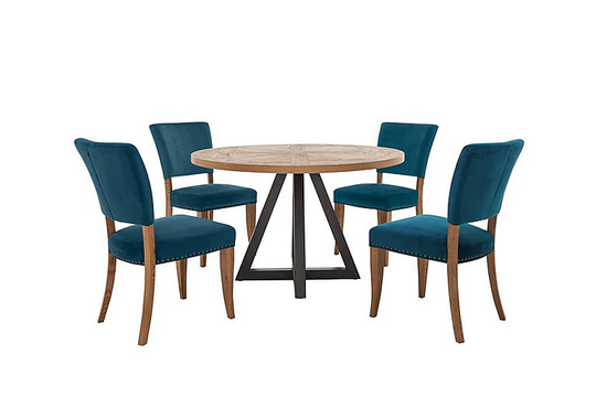 Globe Table and 4 Velvet Chairs Set - Teal