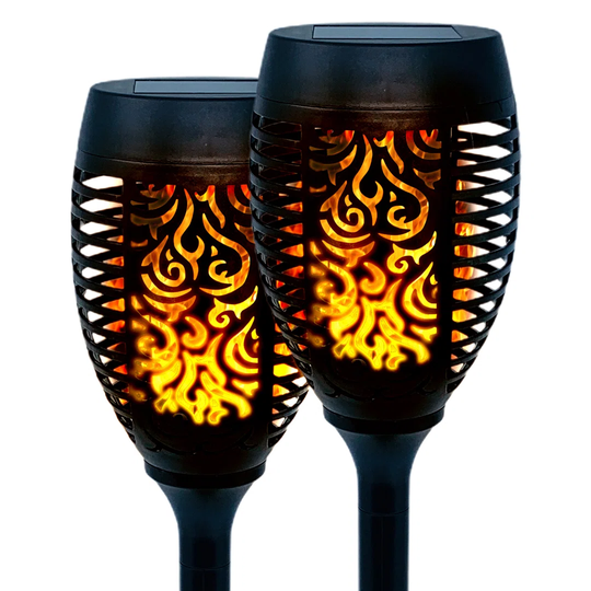 Black Low Voltage Solar LED Dancing Flame Pondview Powered Integrated Pathway Lights Kit (Set Of 2)
