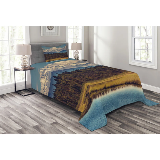 Adelilah Brown/Blue Bedspread Set with Pillow Sham