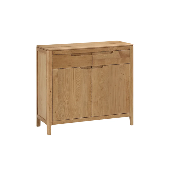 Remi 90 Cm Wide 2 Drawer Oak Solid Wood Sideboard