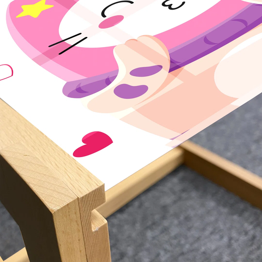 Cat Coffee Table, Colorful Illustration Of Love You Typography Doodle Unicorn Character And Hearts, Acrylic Glass Center Table With Wooden Frame For O