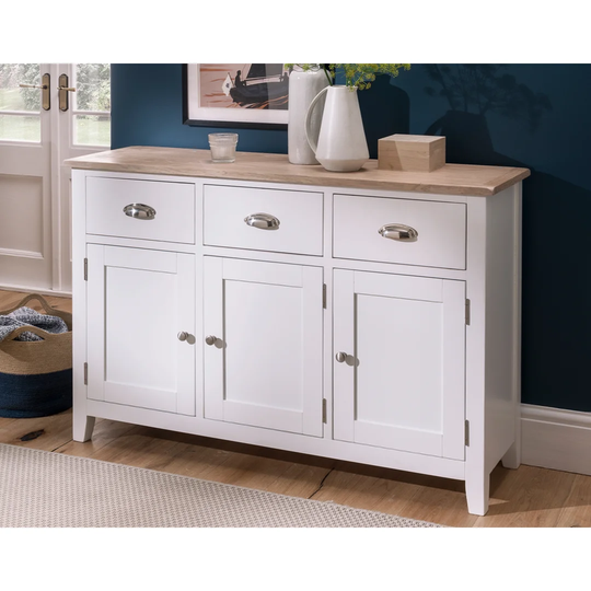 Sveta 130 Cm Wide 3 Drawer Oak Solid Wood Sideboard