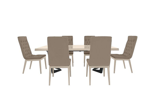 Palazzo 160cm Extending Dining Table in Sand Birch with 6 Capitonne Buttoned Dining Chairs