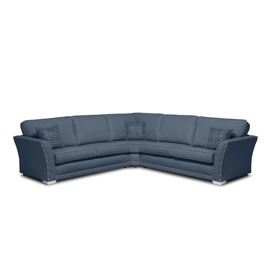 Corner Sofa And Foot Stool Linen Sky Sleek Modern Design, Luxury Fabric, Made In England