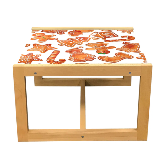 Christmas Coffee Table, Gingerbread Man House Cones Xmas Cookie Celebration Theme, Acrylic Glass Center Table With Wooden Frame For Offices Dorms Pale