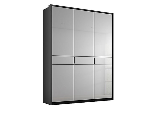 Rauch - Lando Hinged Mirror Wardrobe with LED Lights - 150-cm - Black