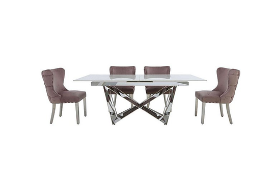 Marvel Chrome Large Extending Dining Table and 4 Button Back Dining Chairs