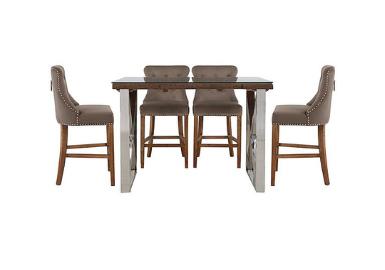 Chennai Bar Table and 4 Bar Stools Dining Set - Brown