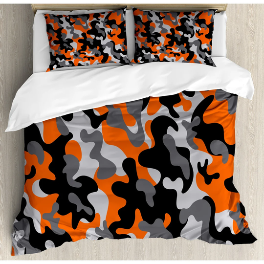 Vandalia Orange/Grey/Black Microfiber 350 TC Modern & Contemporary Duvet Cover Set