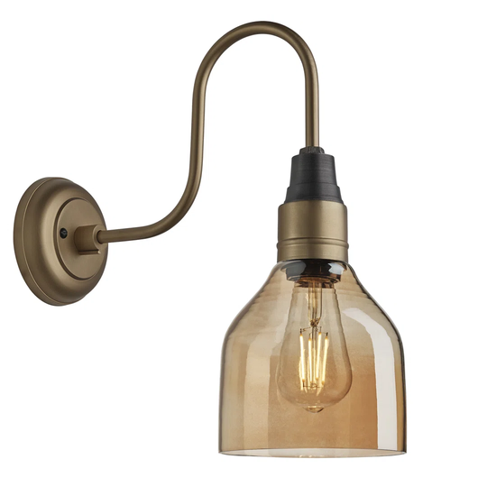 Swan Neck Tinted Glass Cone Wall Light - 6 Inch - Amber - Holder