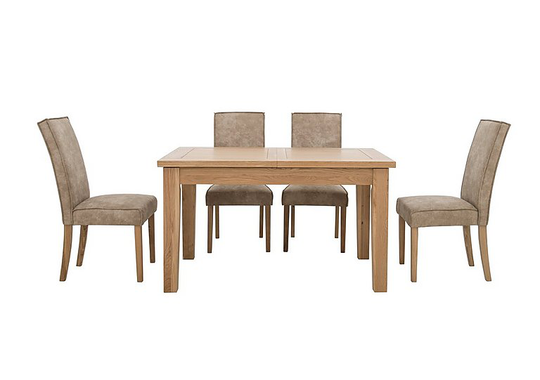 Furnitureland - California Rectangular Solid Oak Extending Dining Table and 4 Faux Suede Chairs - Beige