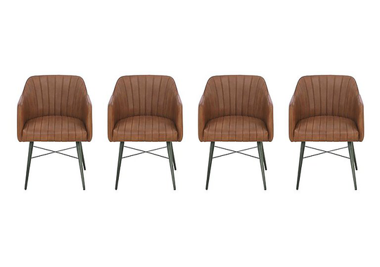 Max Set of 4 Leather Dining Chairs - Brown