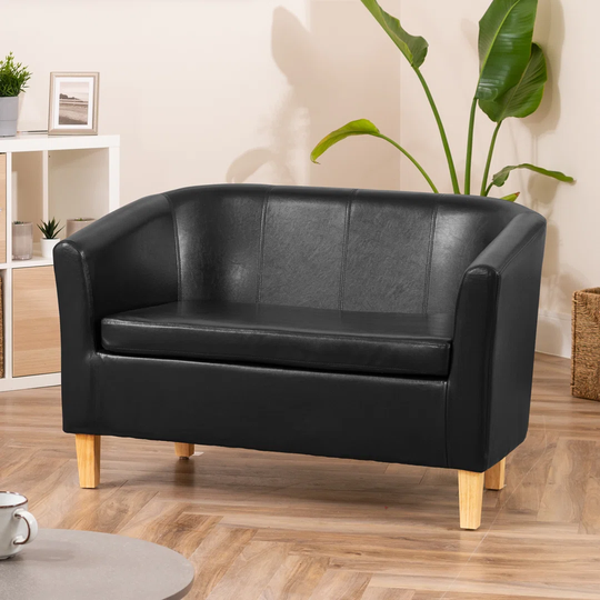 Buxton 2 Seat Faux Leather Sofa - Black