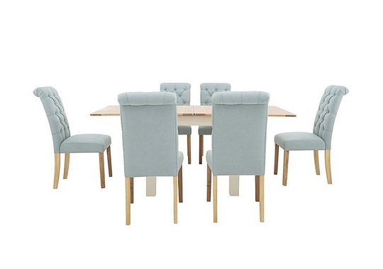 Furnitureland - Angeles Flip Top Extending Dining Table and 6 Button Back Dining Chairs - Blue