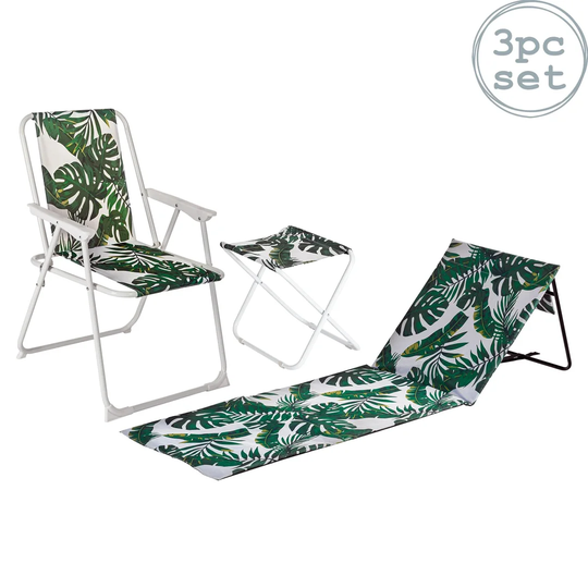 3 Piece Folding Beach Chair Set