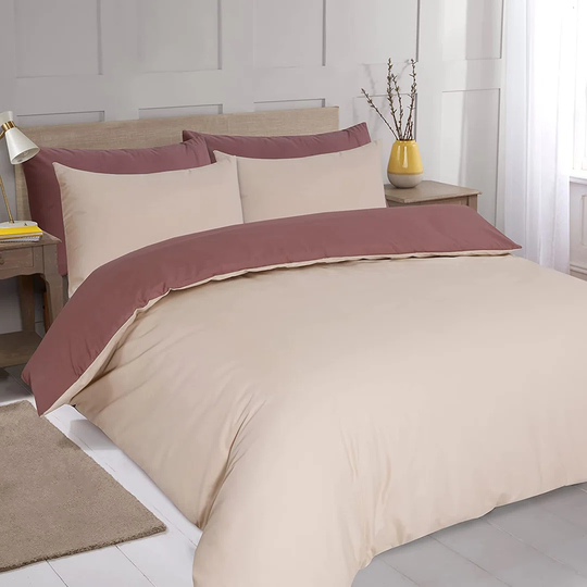 NightComfort Solid Beige Hot Grey Cotton Rich Duvet Cover Set with Pillowcase