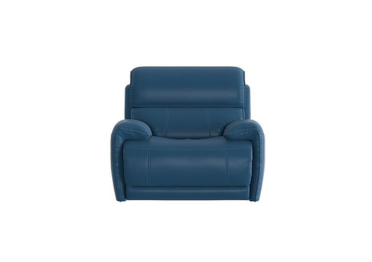 Link Leather Power Recliner Armchair with Power Headrest - Blue- World of Leather