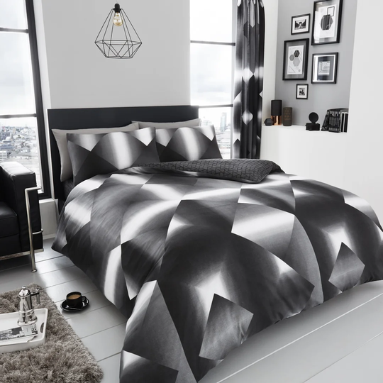 Peggy Black/Grey 144 TC Duvet Cover Set