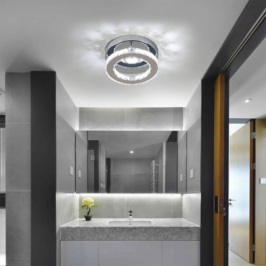 Ceiling Lights, 16W 1080Lm Crystal Pendant, LED Ceiling Light For Living Room, Kitchen, Bedroom, Corridor, 3 Color Dimmable, Stainless Steel