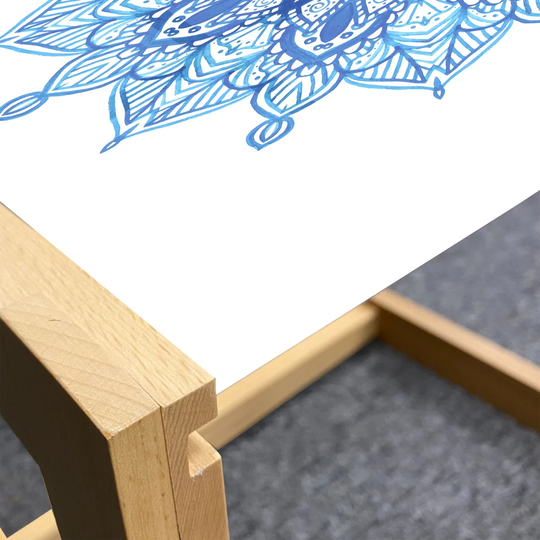 Blue Mandala Coffee Table, Pointy Petals Ornament Ethnic Floral On Plain Background, Acrylic Glass Center Table With Wooden Frame For Offices Dorms Az