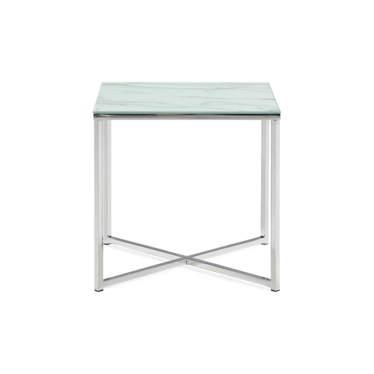 Abraam Glass Top Cross Legs End Table