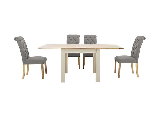 Furnitureland - Angeles Flip Top Extending Dining Table and 4 Button Back Dining Chairs - Grey