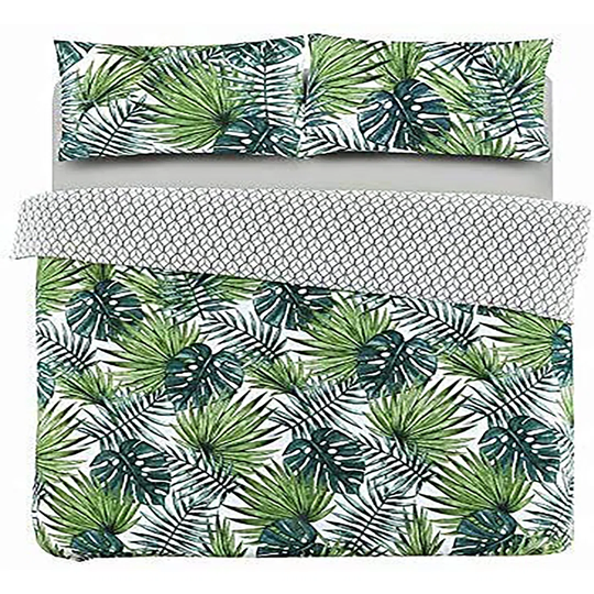 NightComfort Palm Leaf Wesley Green Cotton Rich Duvet Cover Set with Pillowcase