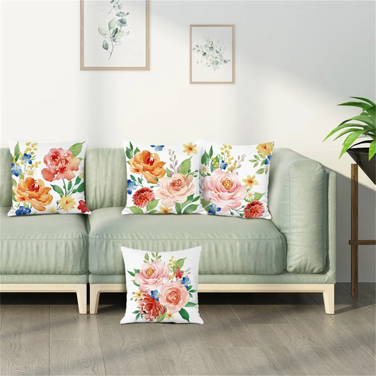 Peony Flower Cushion Covers 18 X 18 Inch Set Of 4 Watercolor Floral Decorative Throw Pillow Covers Soft Velvet Pillowcases For Couch Bedroom Indoor Ou