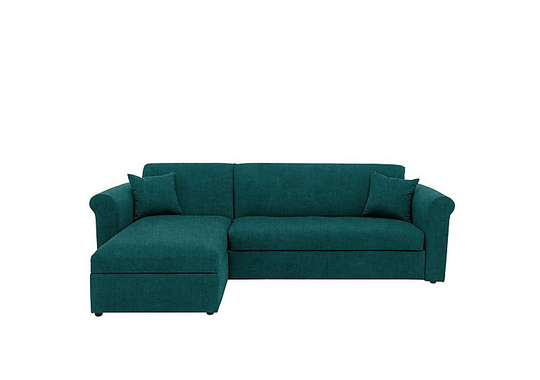Versatile 2 Seater Fabric Chaise Sofa Bed with Storage with Scroll Arms - Teal