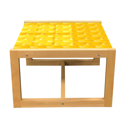 Yellow Coffee Table, Abstract Design Shaded Curving Lines And Swirling Motifs Patterns Monochromatic Print, Acrylic Glass Center Table With Wooden Fra